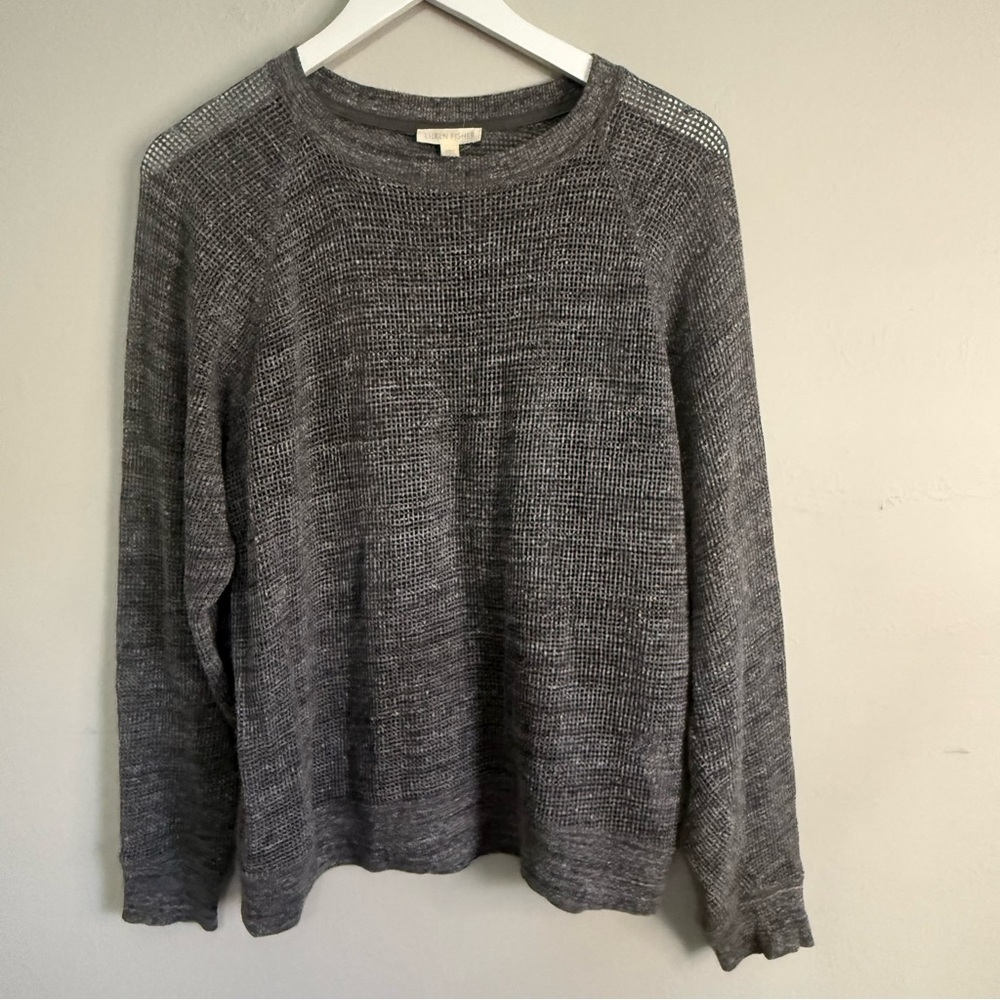 EILEEN FISHER Women’s Charcoal Gray Open Weave Knit Long Sleeve Sweater Size S